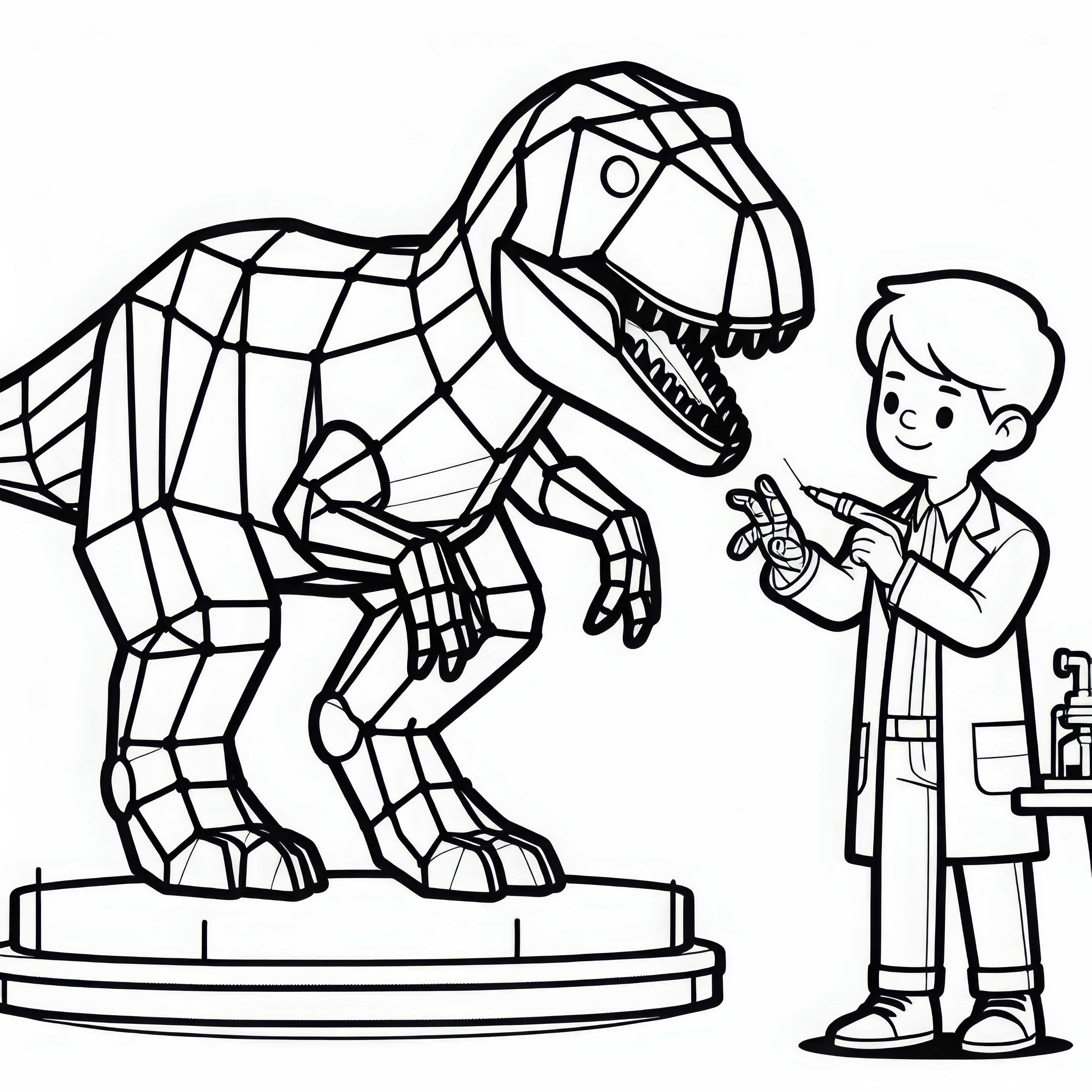 Dino-onderzoeker maakt 3D-model van een dinosaurier - Kleurplaat gratis
