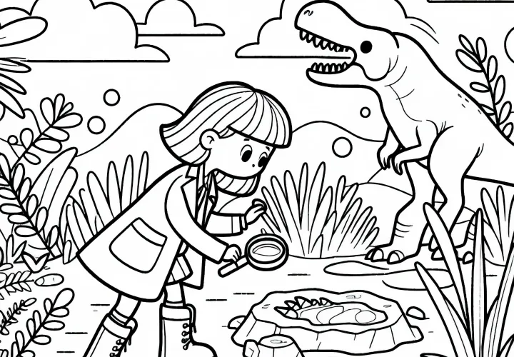 Investigadora de dinosaurios descubre huella fósil – Plantilla para colorear gratis