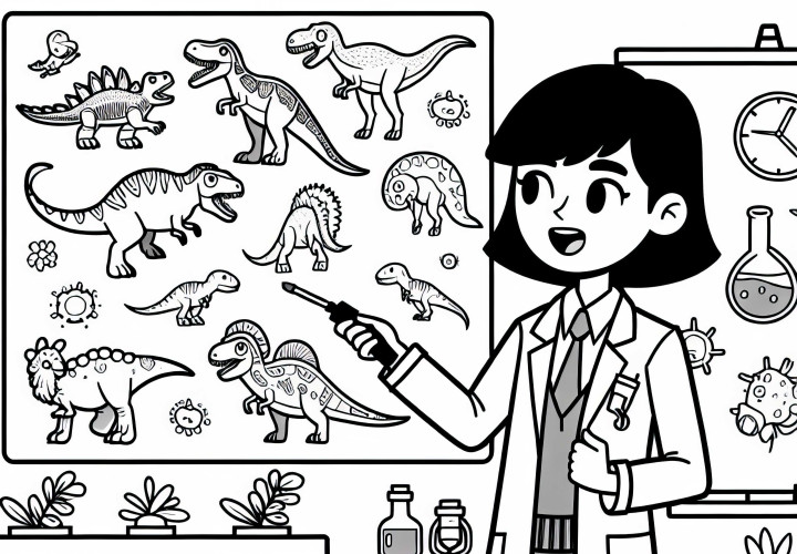 Pesquisadora de dinossauros faz palestra sobre espécies de dinossauros - Desenho para colorir gratuito Pesquisadora de dinossauros faz palestra sobre espécies de dinossauros - Desenho para colorir gratuito