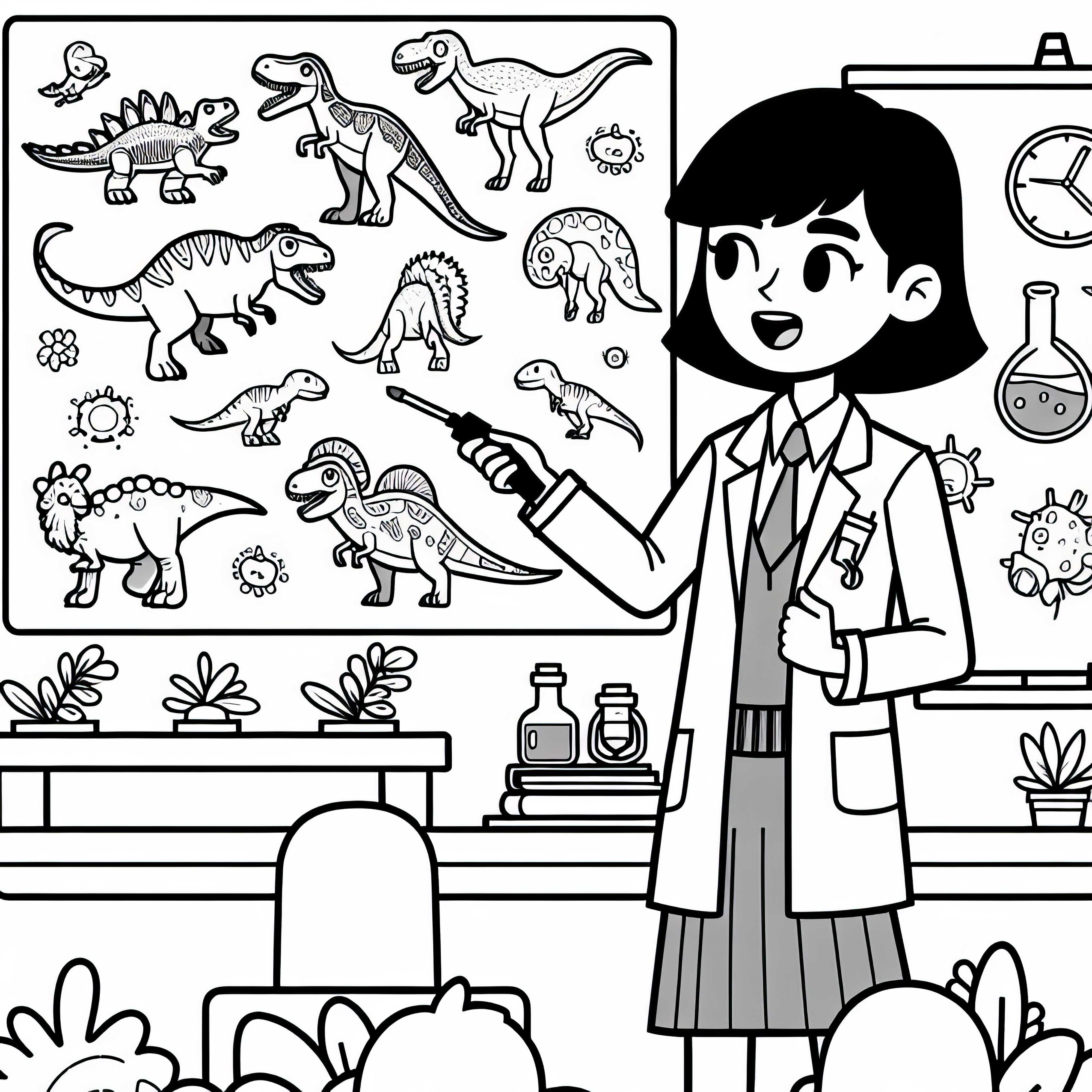 Dino-forskare håller föreläsning om dinosauriearter - Målarbild gratis