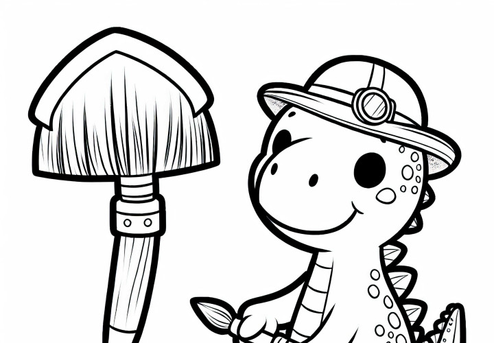 Pincel e pá para pesquisadores de dinossauros – Modelo de pintura grátis Pincel e pá para pesquisadores de dinossauros – Modelo para colorir grátis