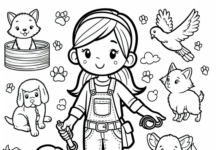 Dibujo para colorear de entrenadora de animales sencillo y gratis