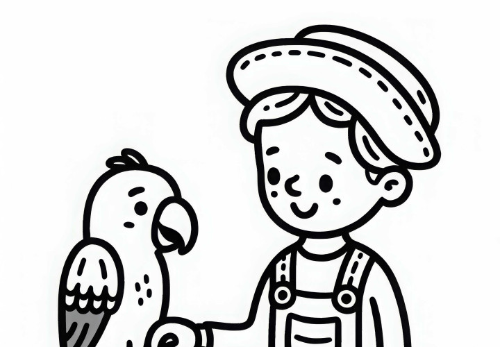 Pelatih hewan melatih burung beo untuk mengulangi kata-kata - Gambar mewarnai gratis Pelatih hewan melatih burung beo untuk mengulangi kata-kata – Gambar untuk diwarnai gratis