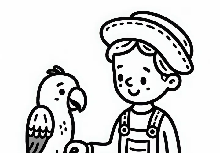 Entrenador de animales entrena loro a repetir palabras - Dibujo para colorear gratis