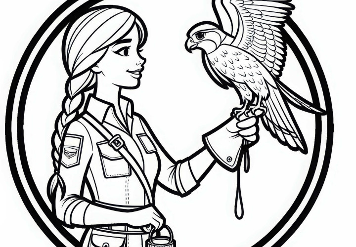 Pelatih hewan melatih burung pemangsa template mewarnai gratis Pelatih hewan melatih burung pemangsa, lembar mewarnai gratis
