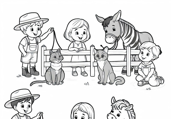 Gambar mewarnai anak-anak yang bermain dengan pelatih hewan - Unduh gratis Gambar mewarnai anak-anak yang bermain dengan pelatih hewan – Unduh gratis
