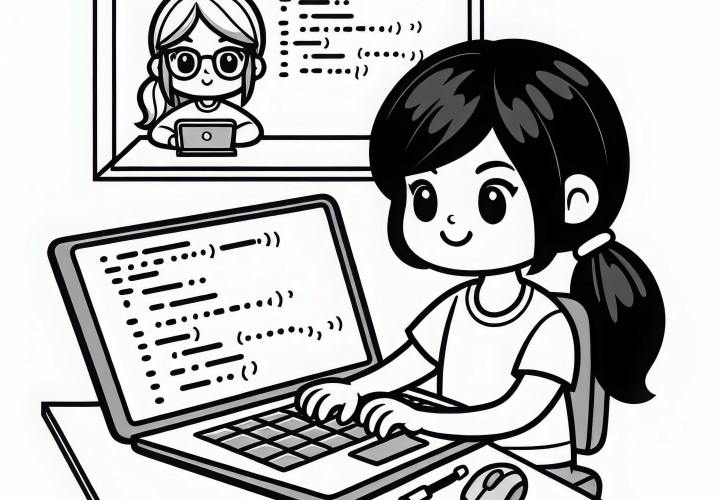 Programmer writes code on laptop - Free coloring page