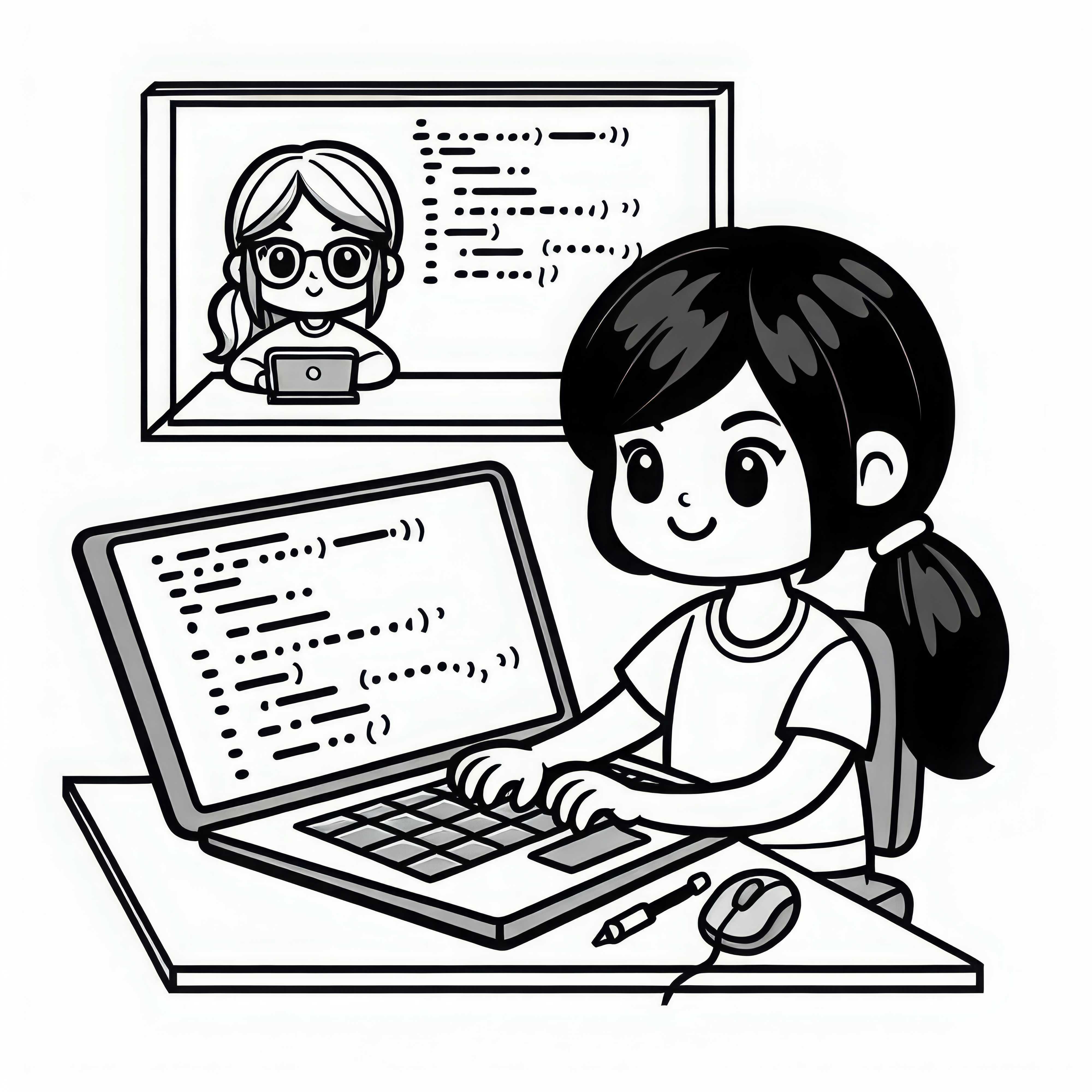 Programmer writes code on laptop - Free coloring page