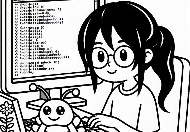 Programadora depura un programa - Imagen para colorear gratis Programadora depura un programa – Imagen para colorear gratis