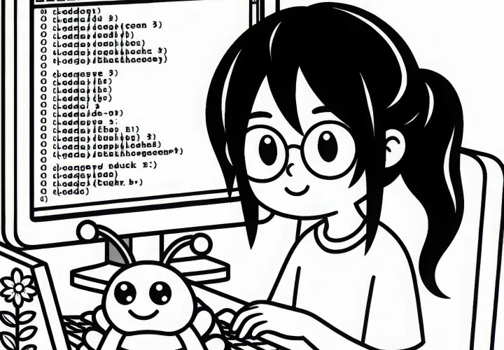 Programadora depura un programa – Imagen para colorear gratis
