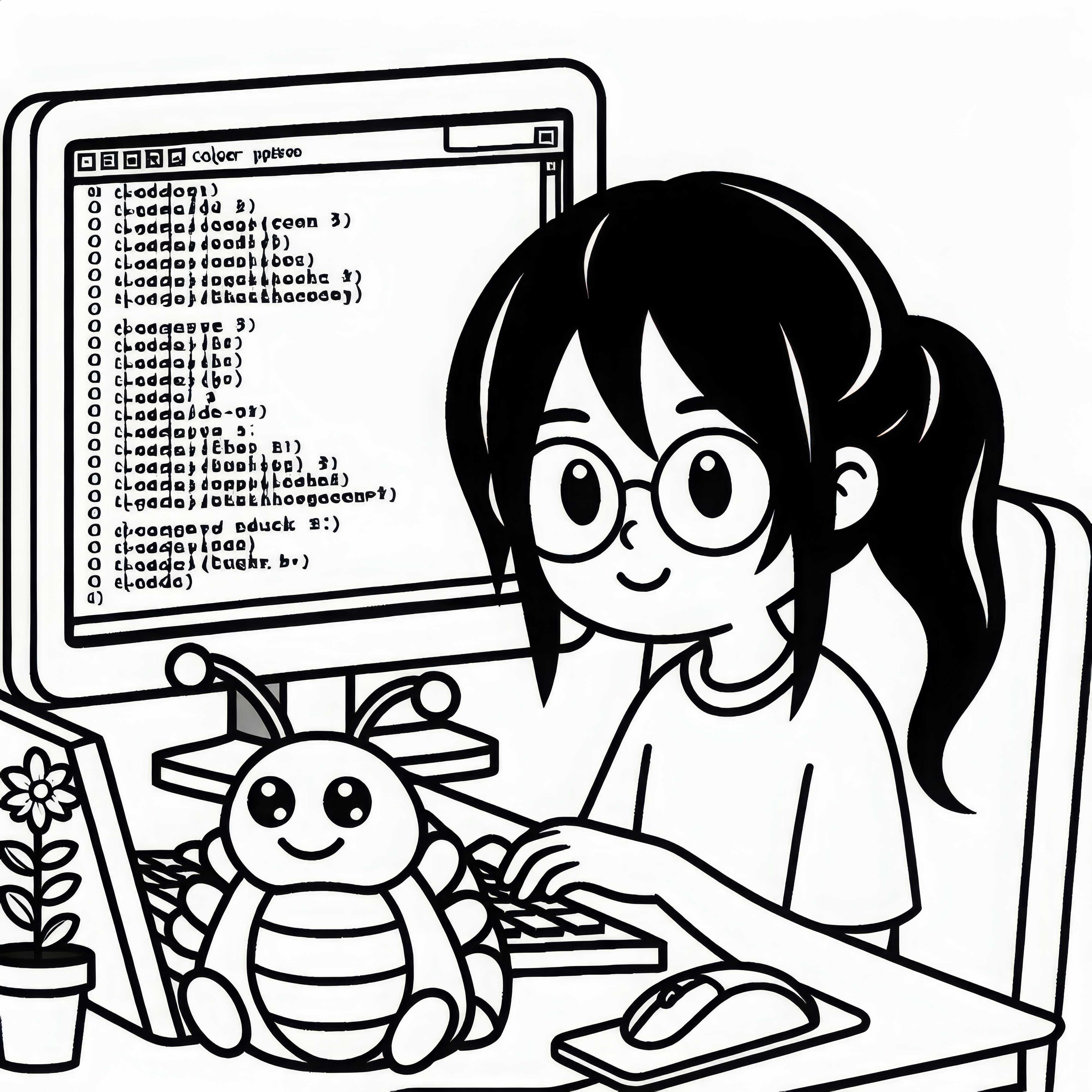 Programadora depura un programa - Imagen para colorear gratis