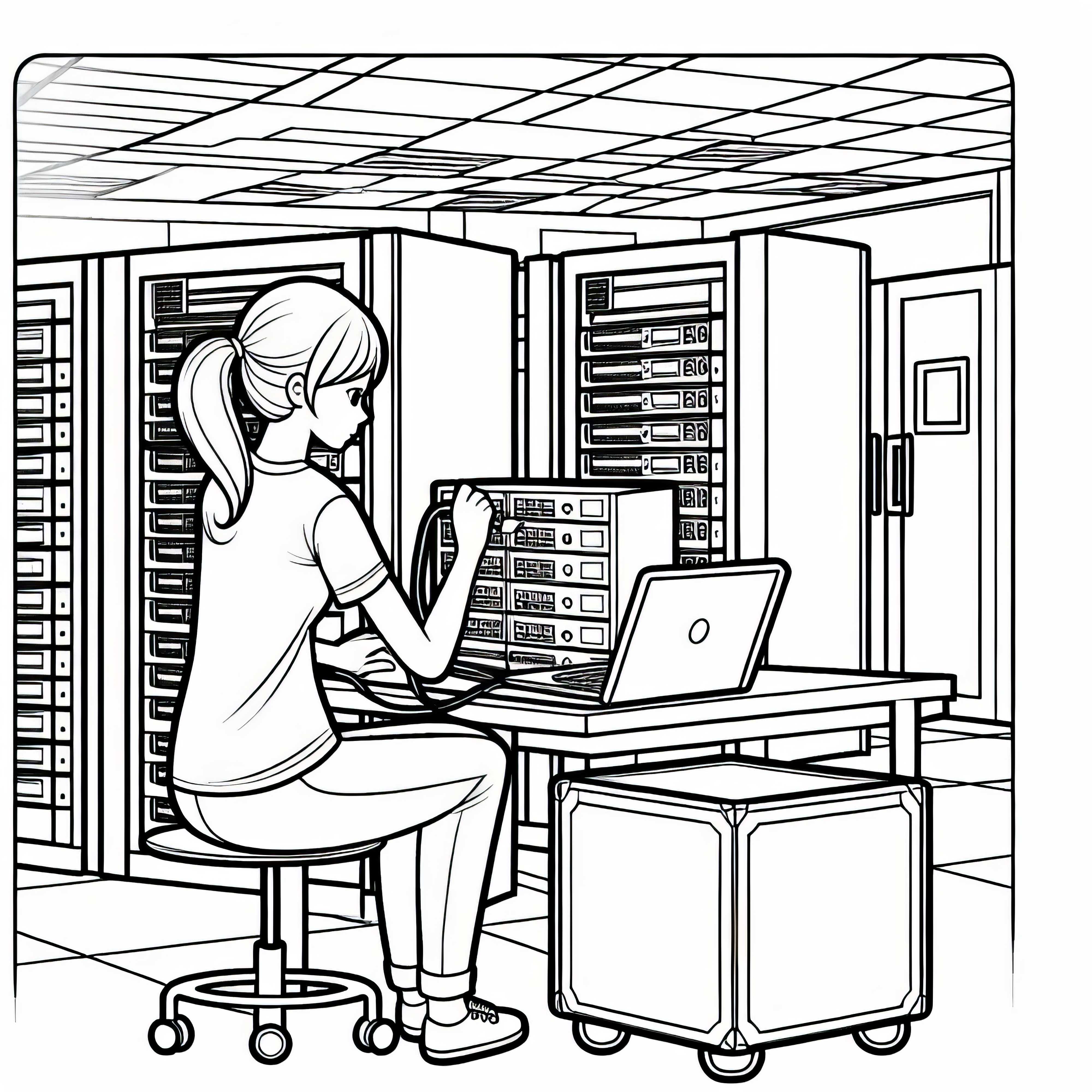 Programadora configura servidor en el cuarto de técnicas - plantilla para colorear gratis La programadora instala un servidor en la sala de técnicos - plantillas para colorear gratis