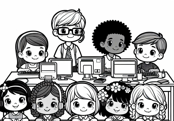 Niños como programadores dibujo para colorear gratis Niños como programadores dibujo para colorear gratis