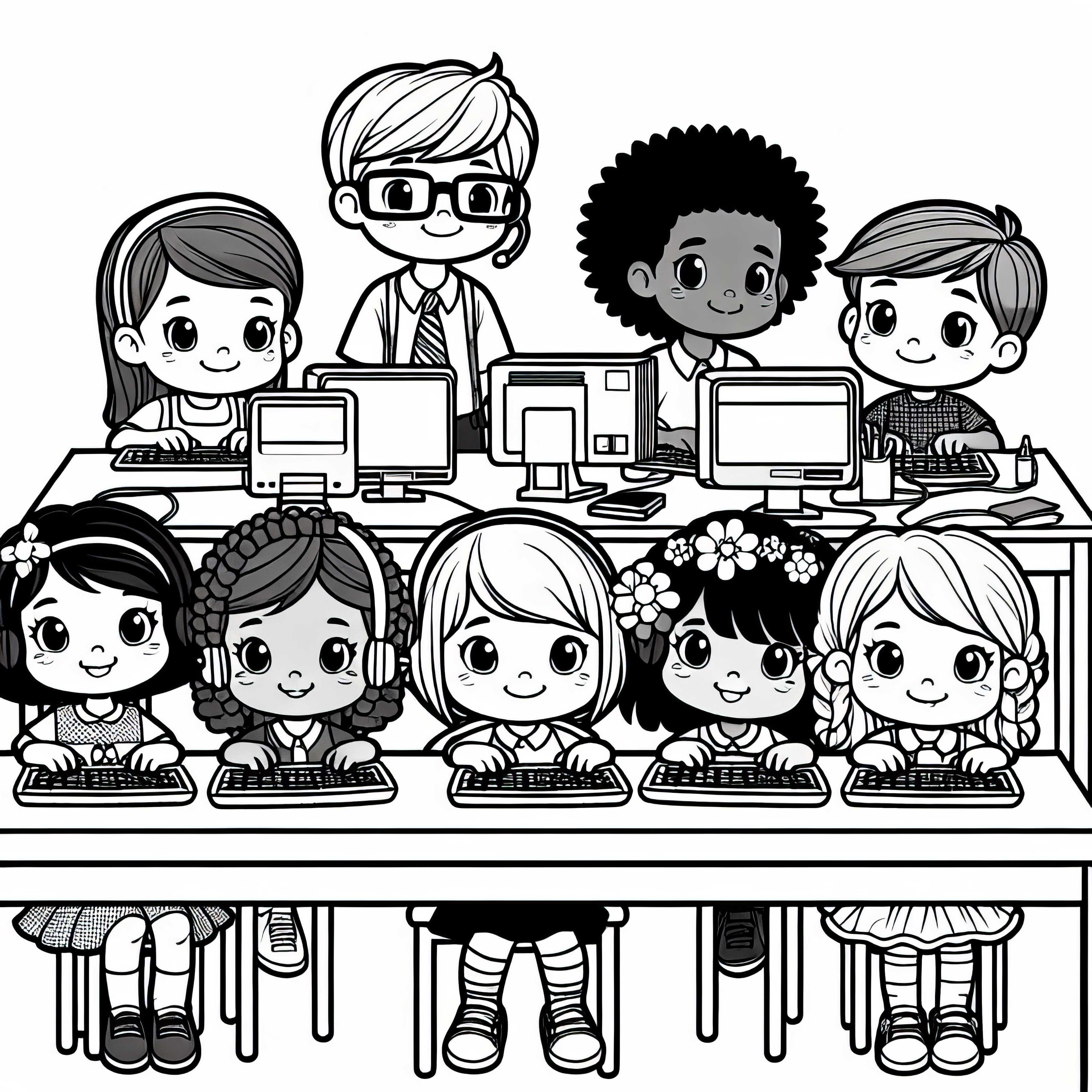 Niños como programadores dibujo para colorear gratis
