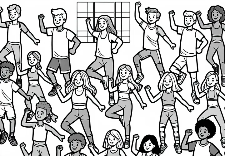 People are doing synchronized aerobic steps - Free coloring template