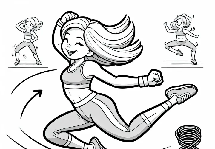 Woman jumping at aerobics – Coloring page free
