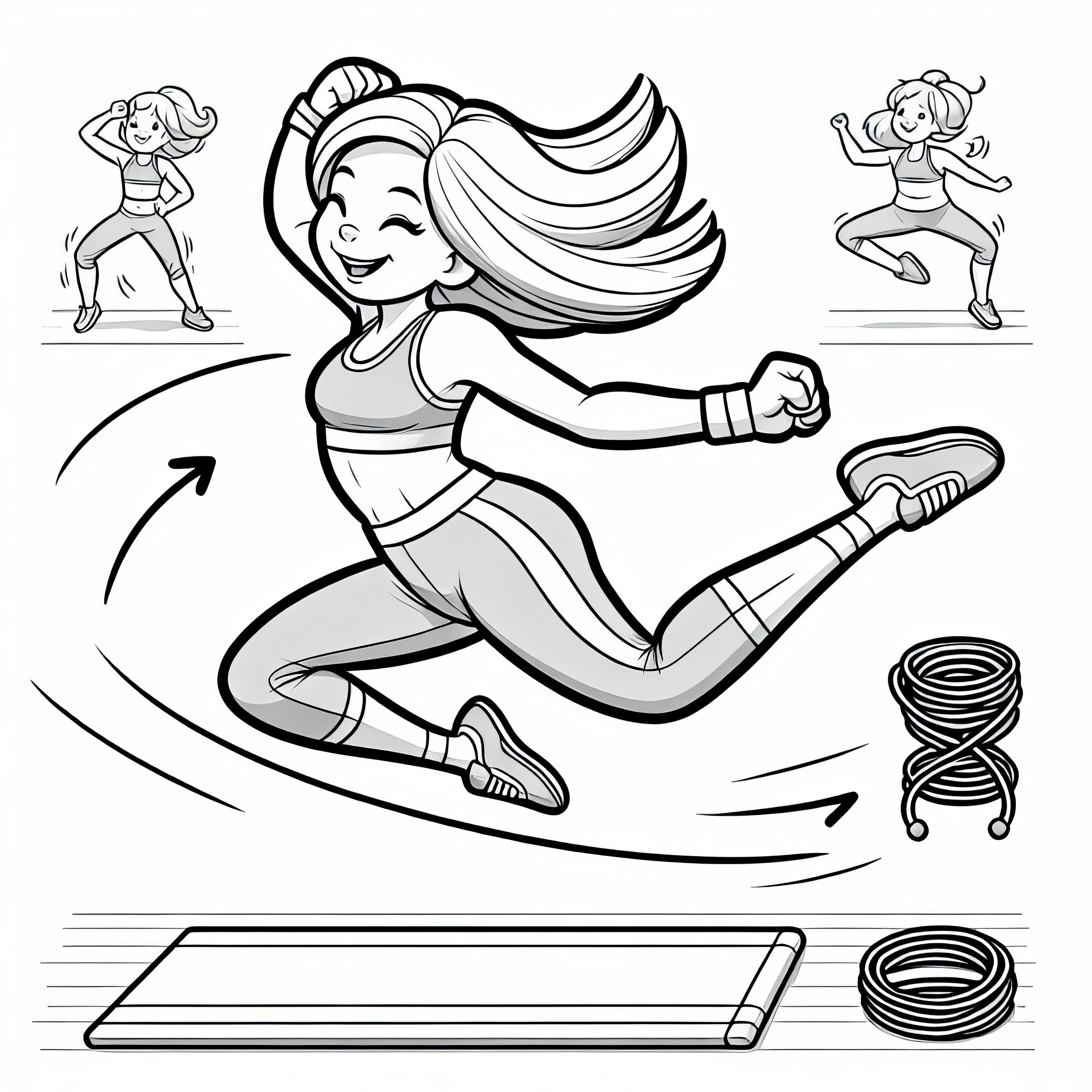 Nő ugrik az aerobic alatt – Ingyenes színező kép