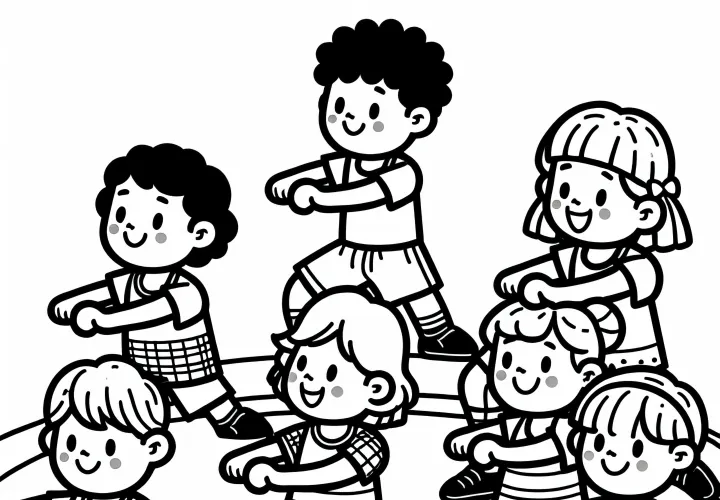Children doing aerobics – Free coloring page