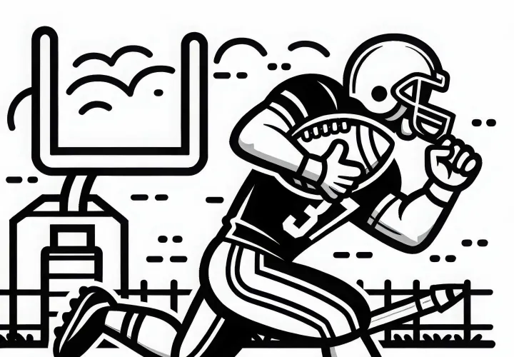 Player runs with the football towards the touchdown zone - coloring page for free