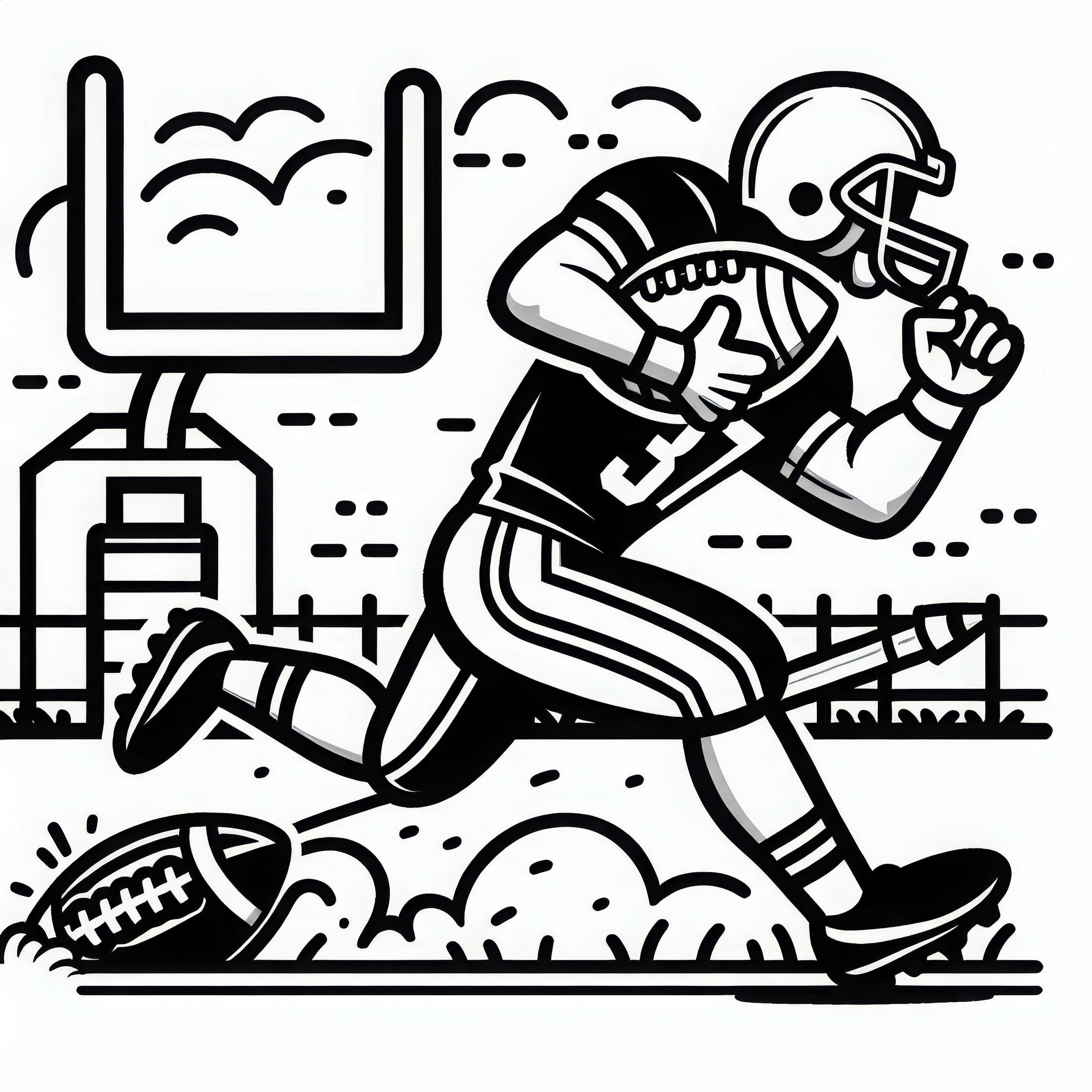Spelaren springer med fotboll mot touchdown-zonen – Målarbild gratis