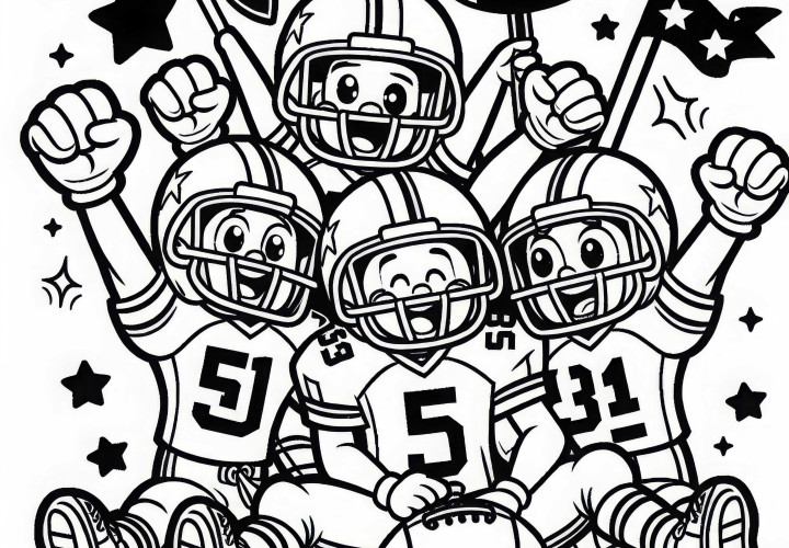 Fotbollslag firar uppnådd touchdown – gratis målarbild