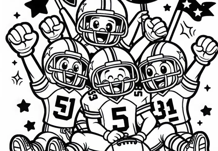 Football team celebrates scored touchdown - free coloring page