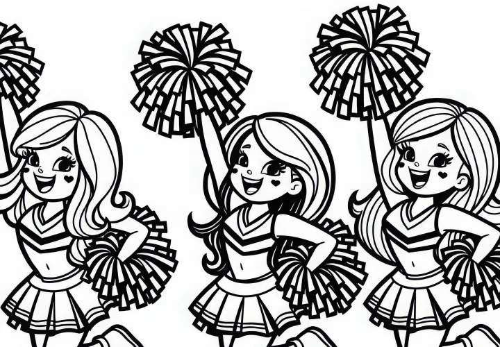 Cheerleaders cheer on the football team - Free coloring page