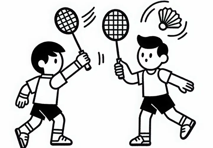 Two players in badminton - simple coloring page to download for free and color online