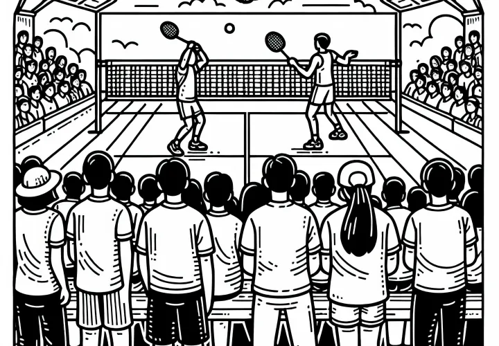 Viewers watching a badminton game coloring page for free