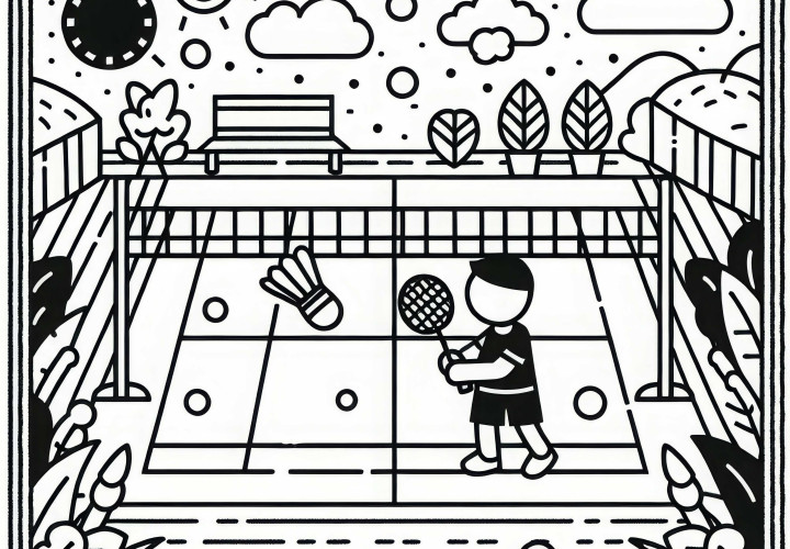 Gambar mewarnai lapangan bulu tangkis - Gratis untuk diunduh