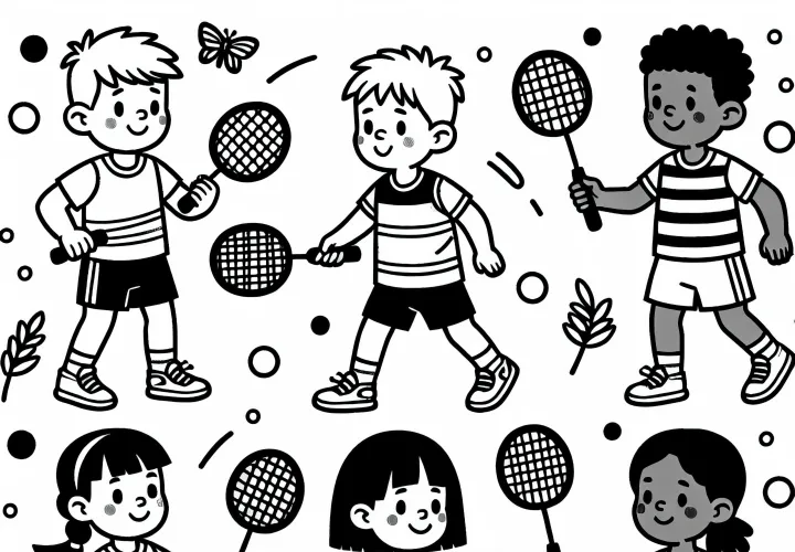 Children playing badminton – Free coloring page