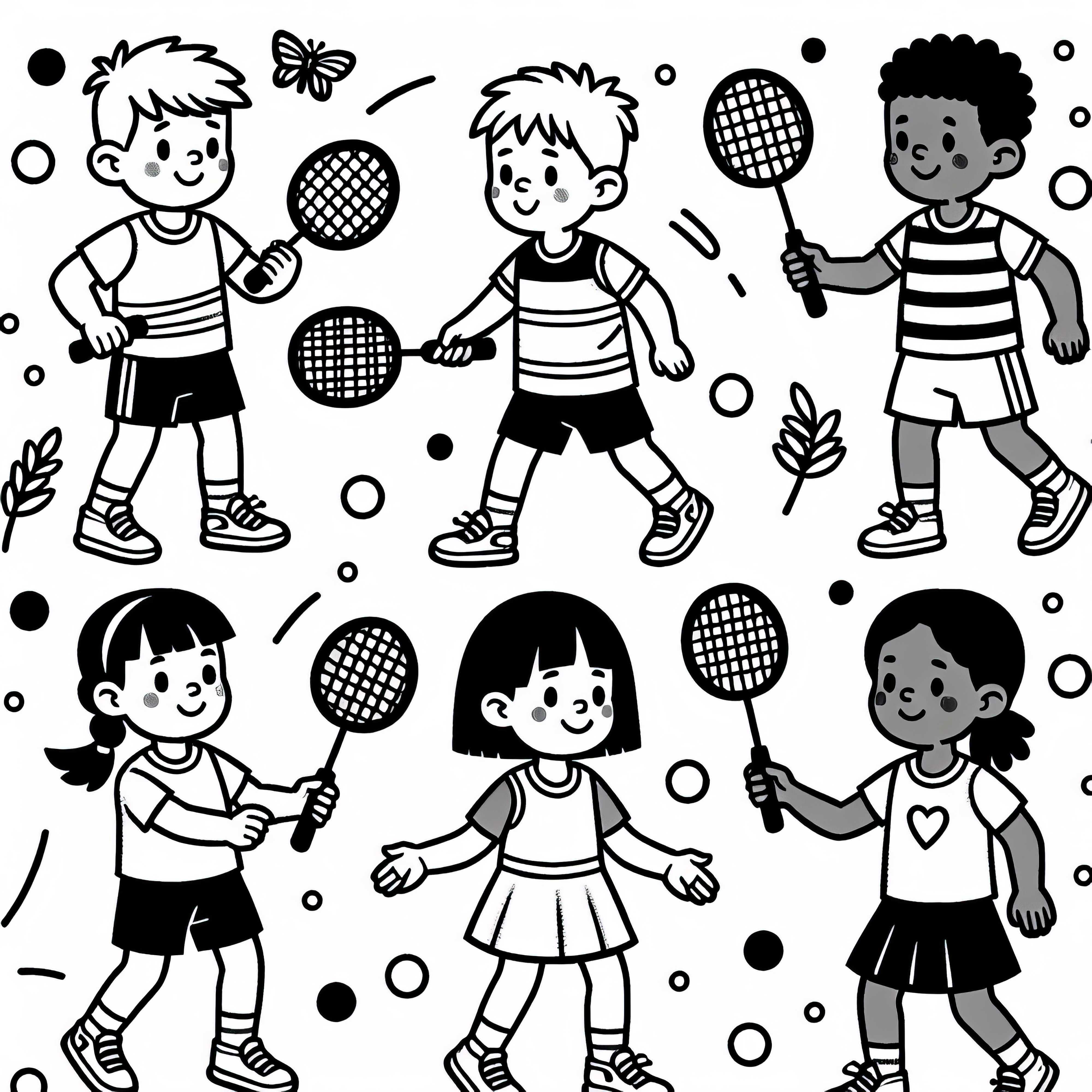 Anak-anak saat bermain badminton - Gambar mewarnai gratis