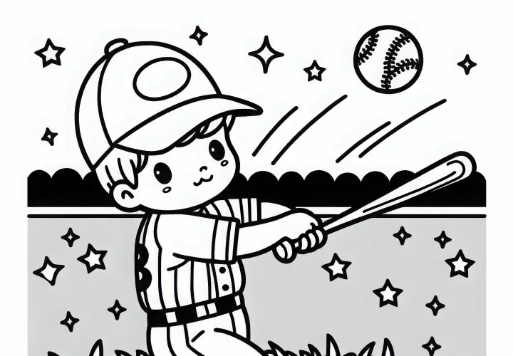 Spieler schlägt mit Baseballschläger den Ball – Ausmalbild kostenlos