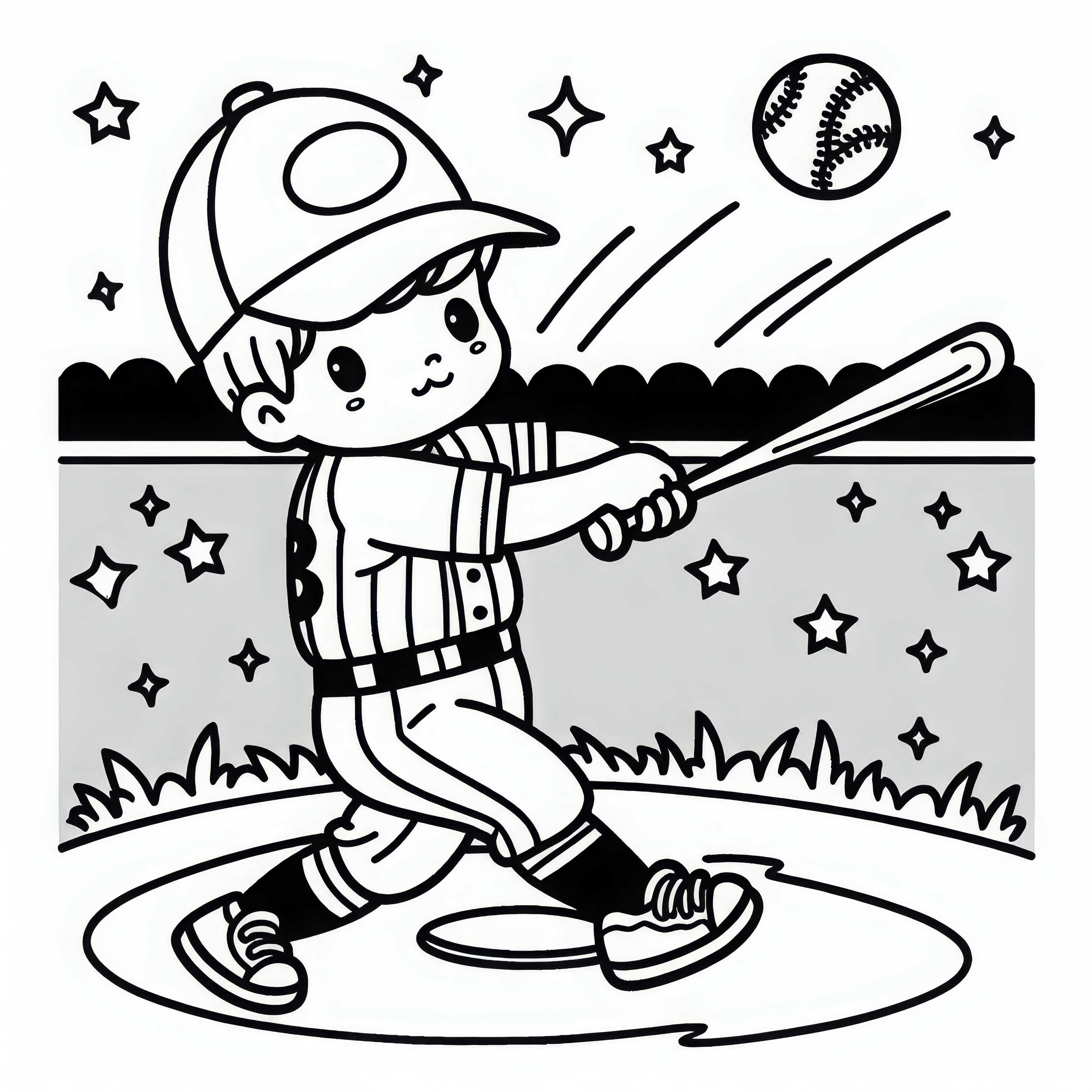 El jugador golpea la pelota con un bate de béisbol - Imagen para colorear gratis