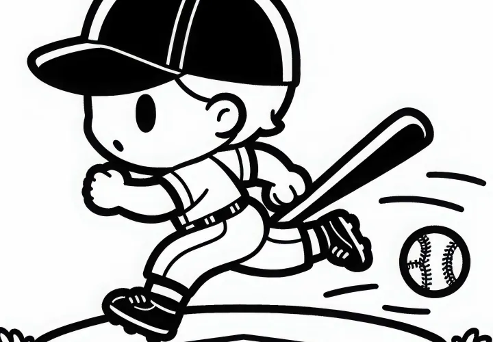 Baseballspieler rennt zur nächsten Base – Malvorlage gratis