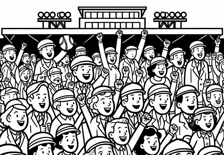 Los espectadores aplauden en el estadio de béisbol - Dibujo para colorear gratis Los espectadores animan en el estadio de béisbol - Dibujos para colorear gratis