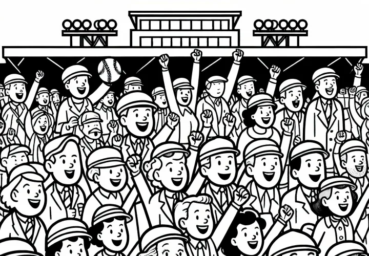 Zuschauer jubeln im Baseballstadion - Ausmalbild kostenlos