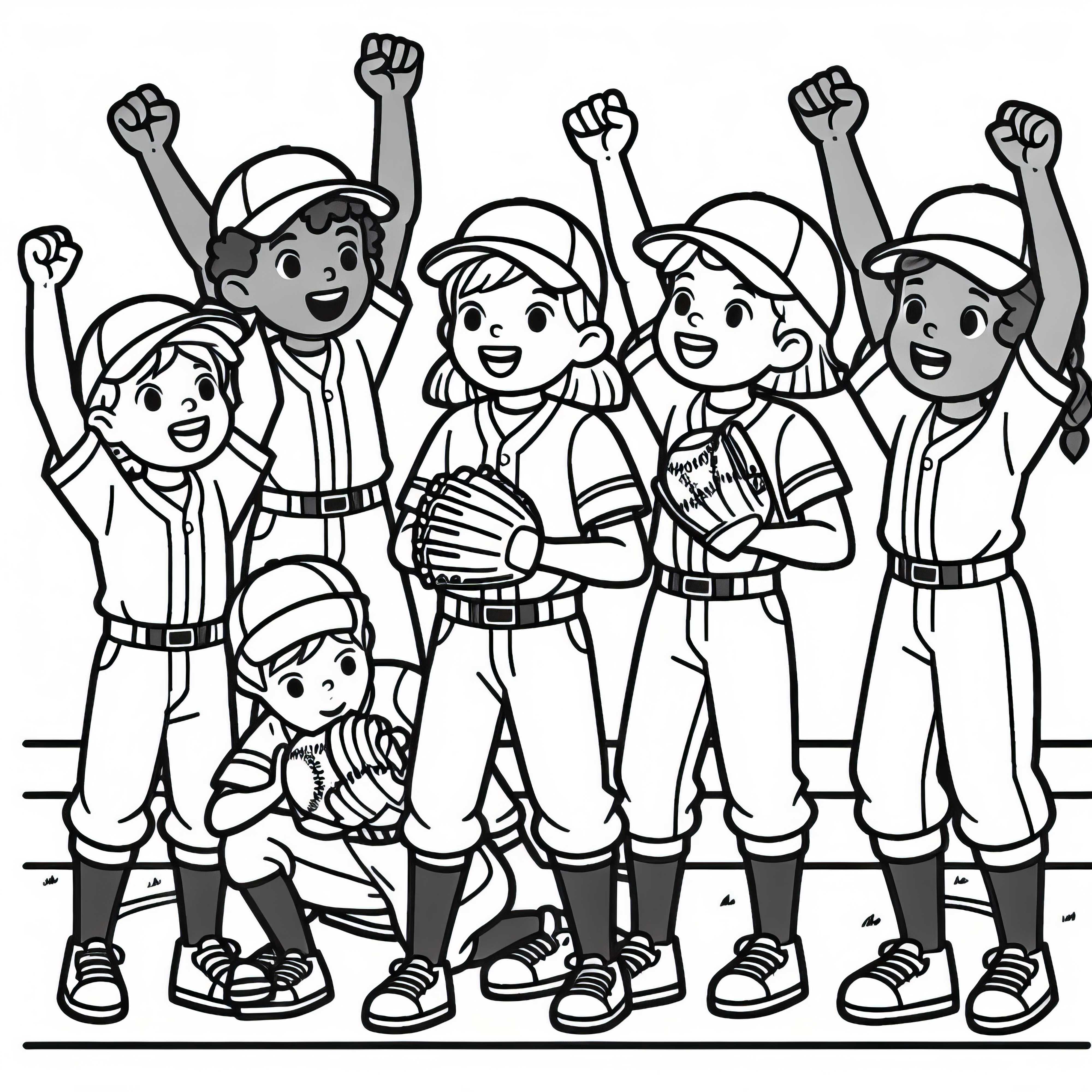 Equipo de béisbol celebra punto ganado - Dibujo para colorear gratis