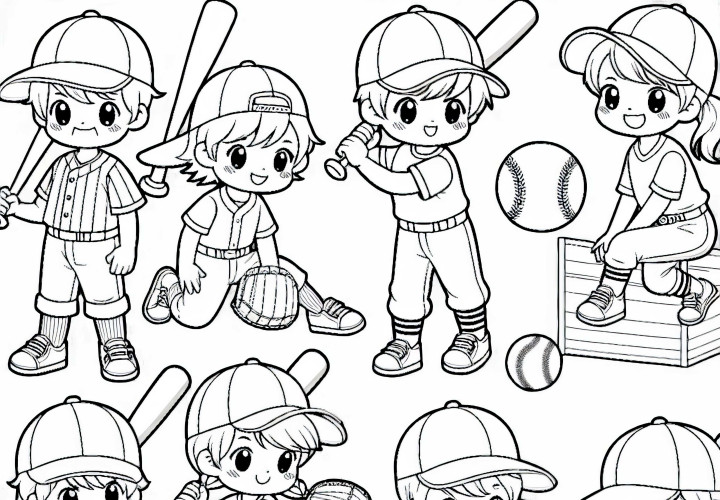 Niños jugando al béisbol - Plantilla para colorear gratis Niños jugando béisbol - Plantilla para colorear gratis