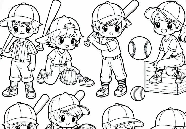 Kinder beim Baseball - Malvorlage Kostenlos