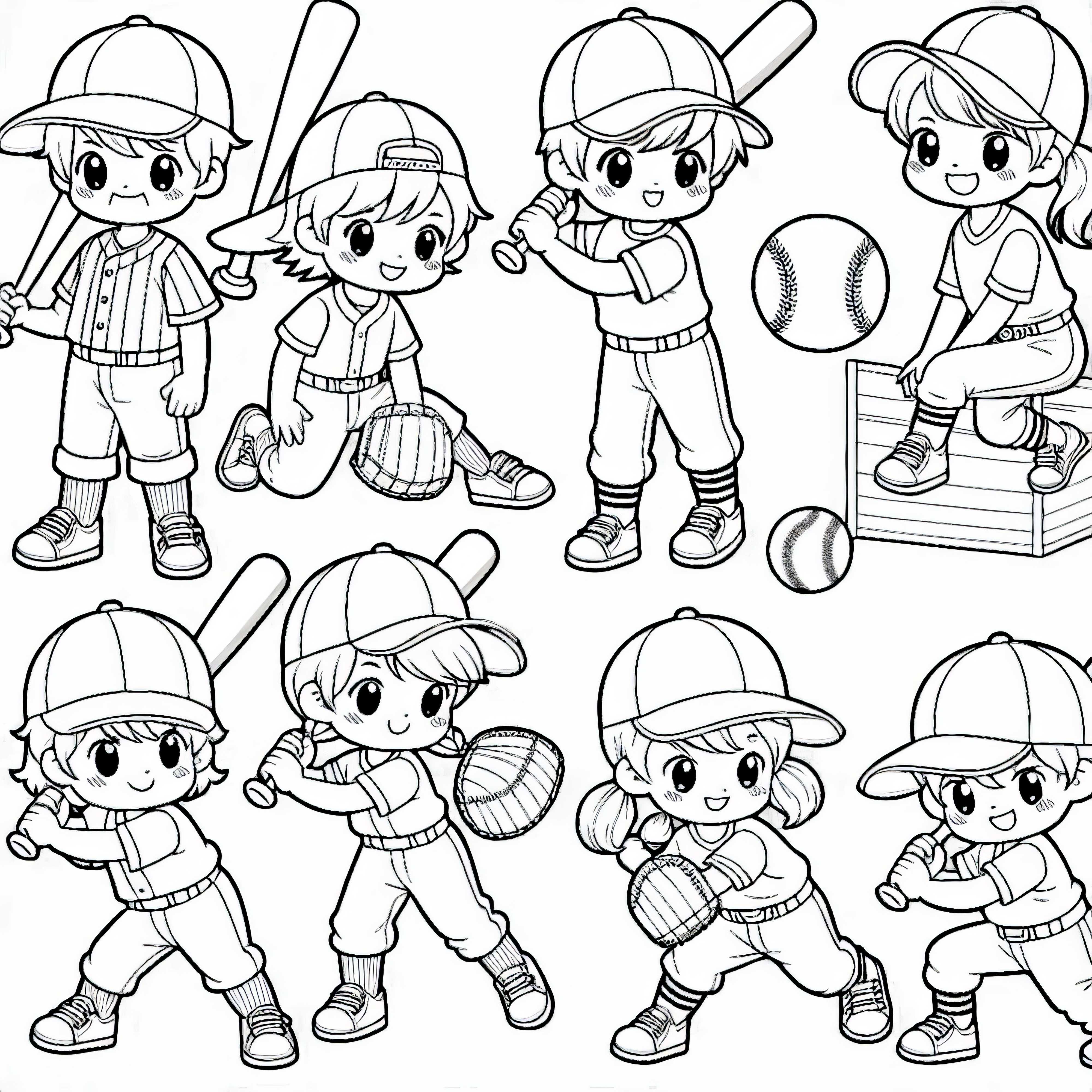 Niños jugando al béisbol - Plantilla para colorear gratis