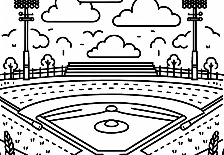 Plantilla de béisbol para colorear gratis para imprimir y pintar Plantilla de dibujo de campo de béisbol gratis para imprimir y colorear