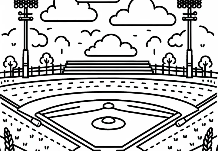 Baseballfeld Malvorlage Gratis zum Ausdrucken und Ausmalen