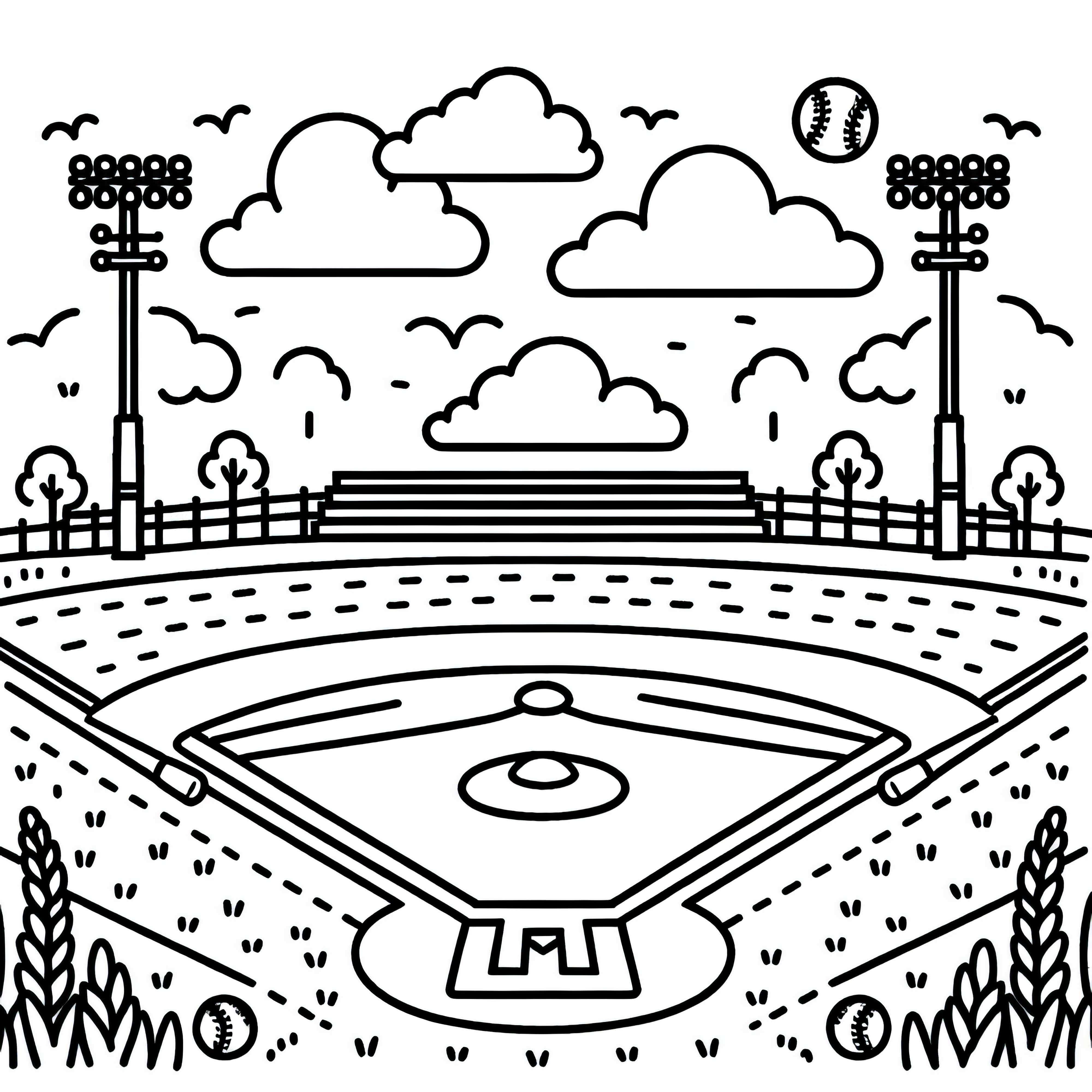 Plantilla para colorear de campo de béisbol gratis para imprimir y colorear