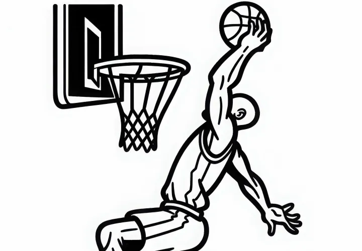Jugador de baloncesto haciendo un mate - Plantilla para colorear gratis