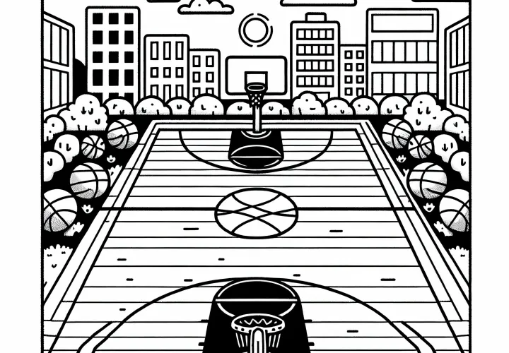 Imagen para colorear de campo de baloncesto descargar gratis