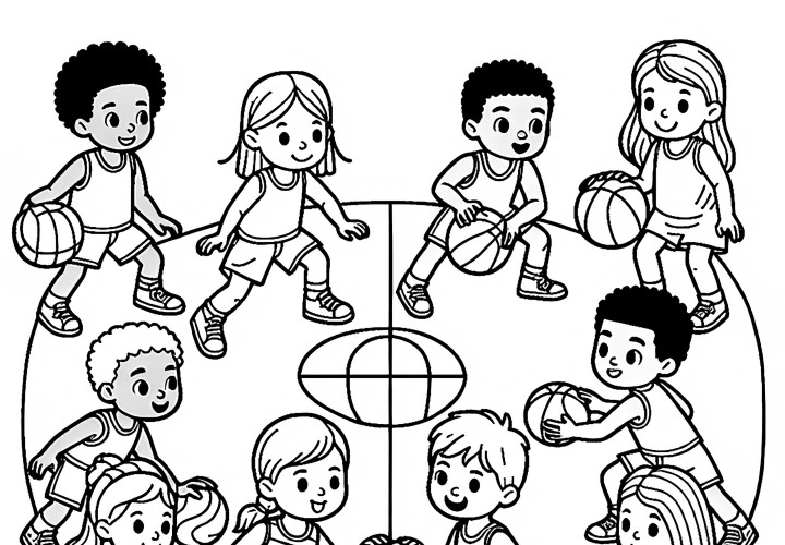 Ausmalbild für Kinder beim Basketball – Kostenlos herunterladen Ausmalbild für Kinder beim Basketball – Kostenlos herunterladen