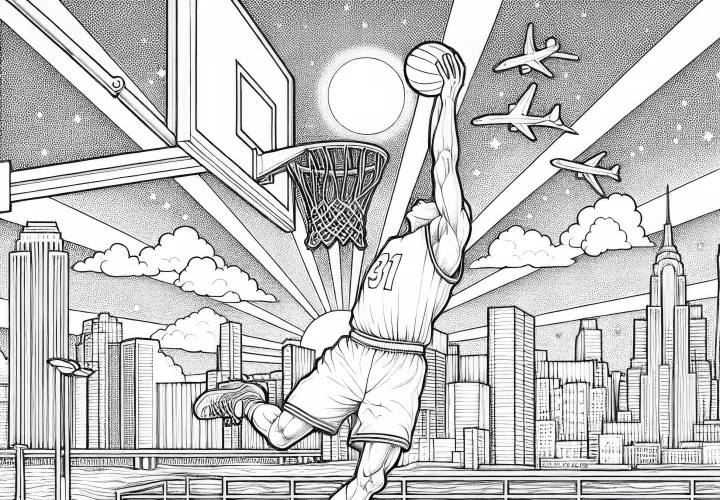 Jugador de baloncesto haciendo un mate - dibujo para colorear gratis