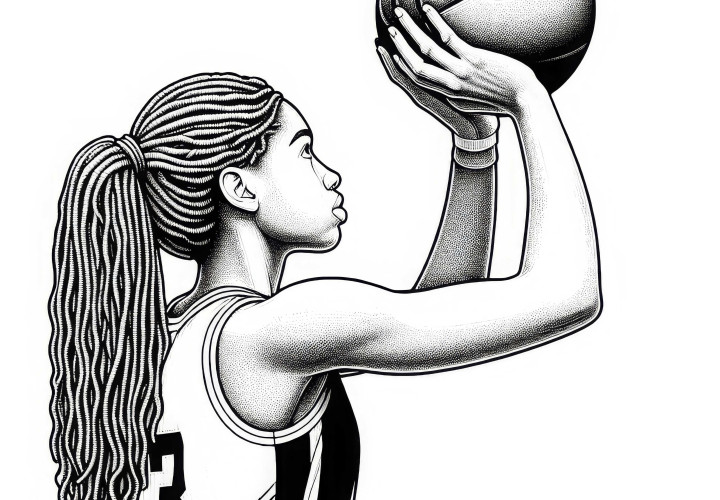 Basketballspielerin wirft Freiwurf – Malvorlage detailreich kostenlos Basketballspielerin wirft Freiwurf – Malvorlage detailreich kostenlos