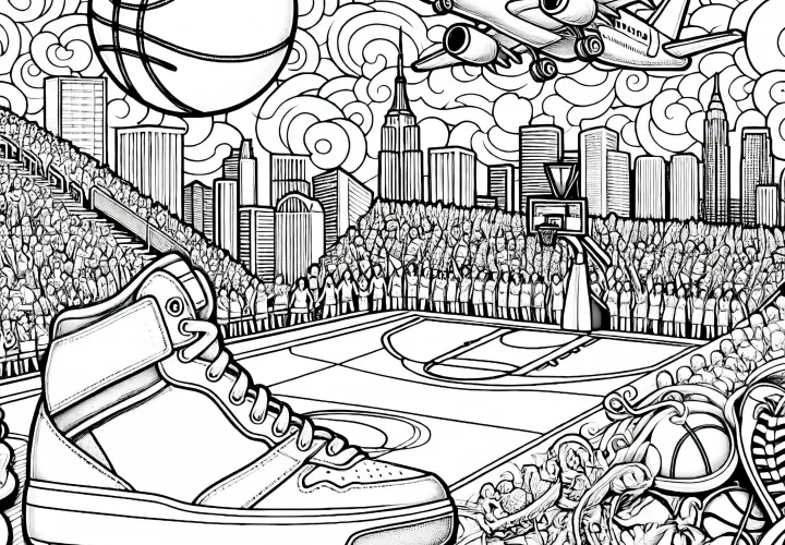 Dibujo para colorear de baloncesto gratuito y detallado para descargar